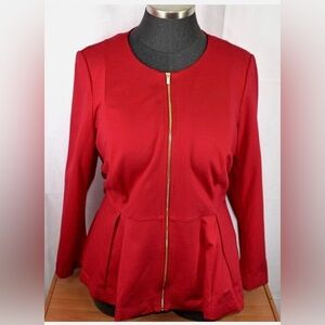 Lane Bryant Red Peplum Jacket with Gold zipper, Size 28